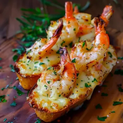 Pain à l'Ail au Fromage et Crevettes Grillées