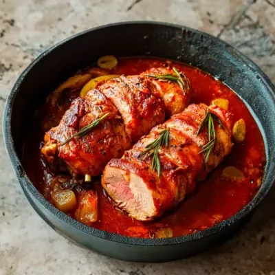 Roulades de Poulet au Bacon et Sauce Tomatée