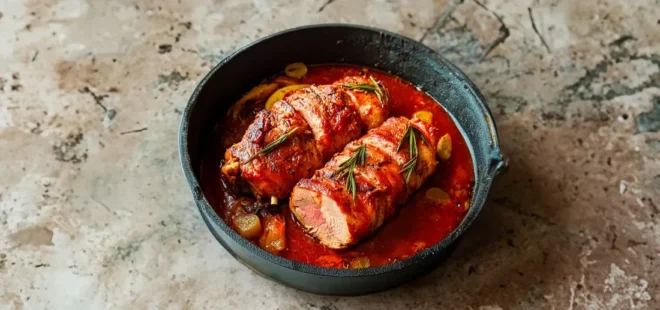 Roulades de Poulet au Bacon dans une Sauce Tomatée Savoureuse