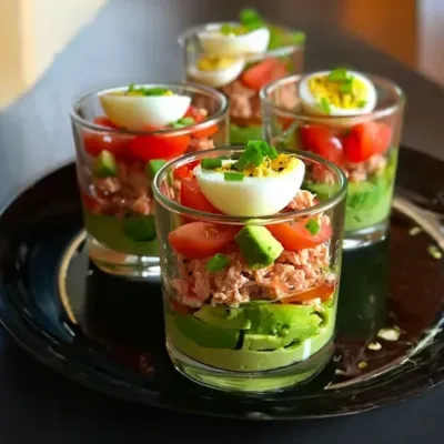 Verrines de Thon, Avocat, Tomate et Œuf
