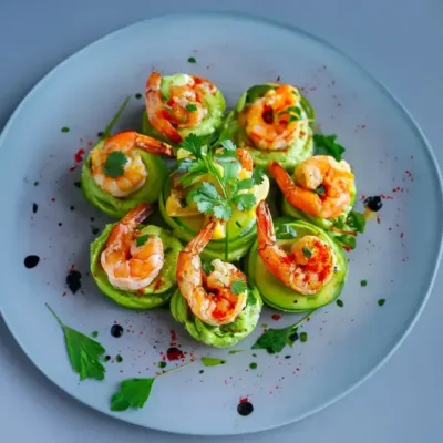 Bouchées de Crevettes sur Concombre et Avocat