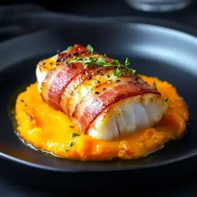 Cabillaud en Croûte de Lard Fumé et Butternut