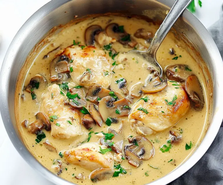 Émincé de poulet sauce crémeuse aux champignons et parmesan