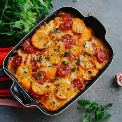 Gratin de Pommes de Terre au Chorizo et Béchamel