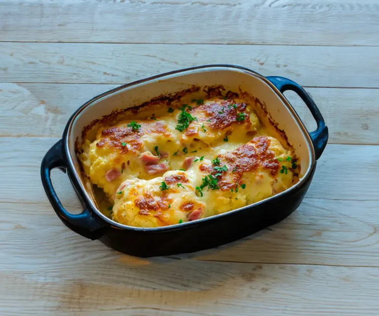 Gratin Réconfortant de Chou-Fleur au Jambon et à la Sauce Béchamel