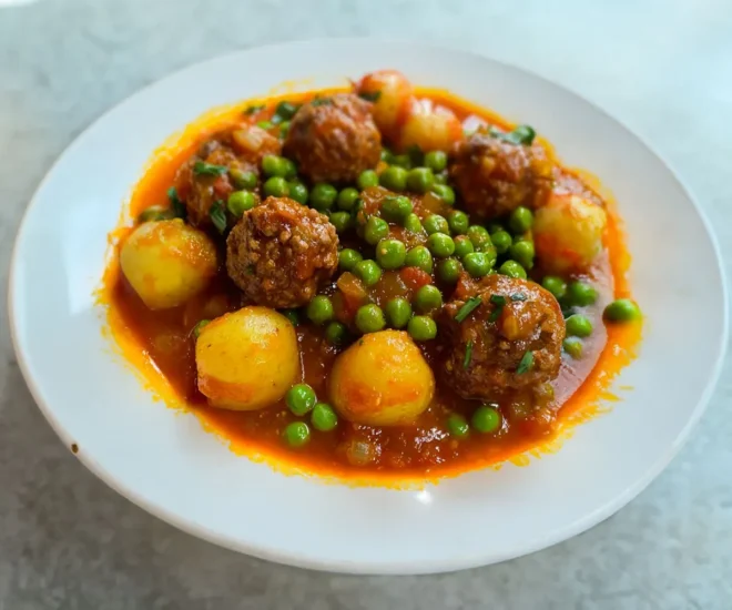 Mijoté de Boulettes Savoureuses aux Petits Pois et Pommes de Terre : Un Plat Réconfortant pour Toute la Famille