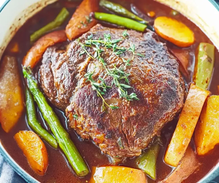 Rôti de bœuf braisé en cocotte avec légumes