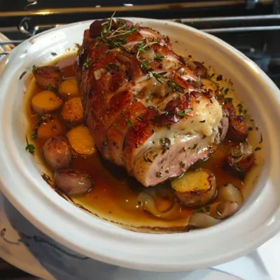 Rôti de veau au four avec légumes fondants