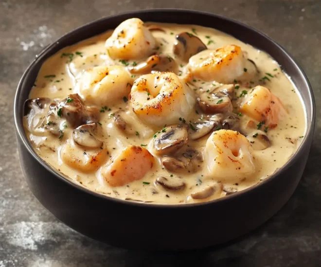 Cassolettes de Saint-Jacques aux Champignons et aux Crevettes