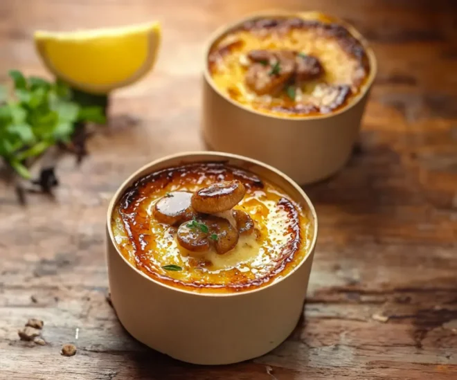 Crèmes Brûlées aux Champignons et Parmesan Gratiné