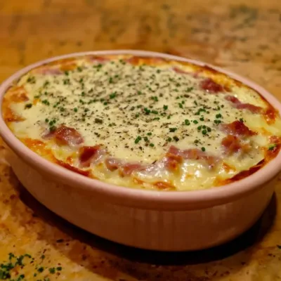 Gratin de poireaux aux lardons et roquefort
