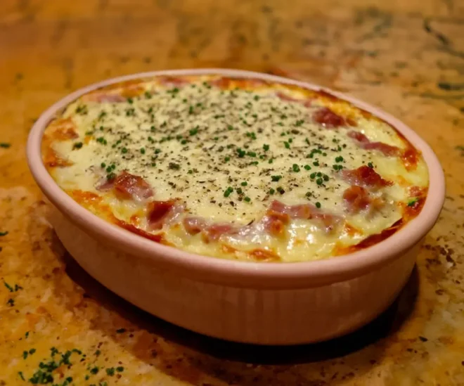 Gratin de poireaux aux lardons et au roquefort