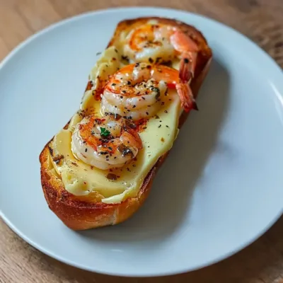 Sandwich au Fromage, Pain à l'Ail et Crevettes Grillées