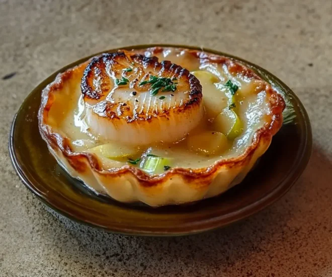 Tartelettes aux Coquilles Saint-Jacques sur Fondue de Poireaux