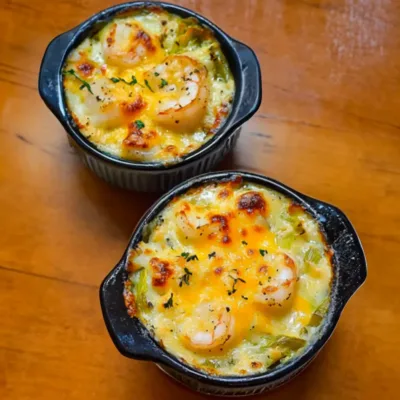 Cassolettes Gratinées aux Crevettes et Poireaux