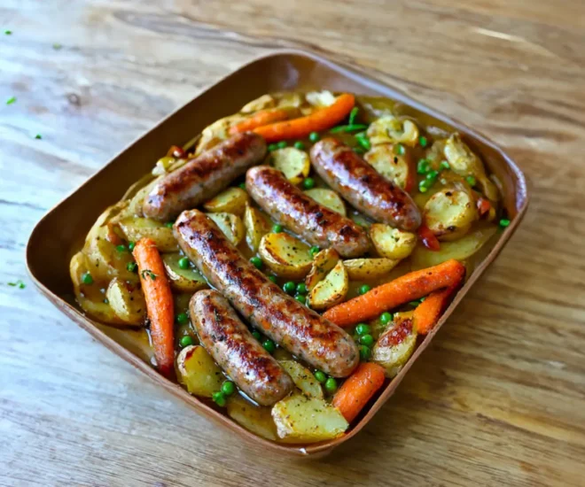 Légumes Rôtis et Saucisses au Four : Un Repas Simplicité et Confort