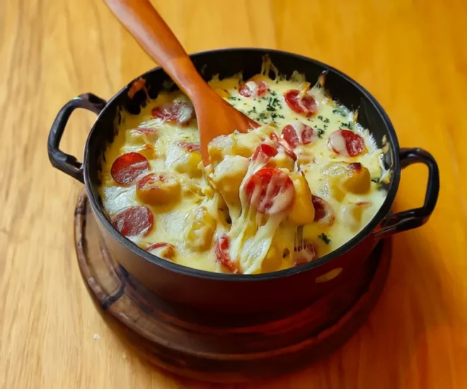 Fondue d’Endives et Saucisses Fumées : Un Plat Crémeux et Réconfortant 🥘