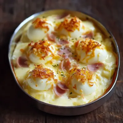 Gratin d’Œufs Durs au Poulet et Béchamel Fromagée