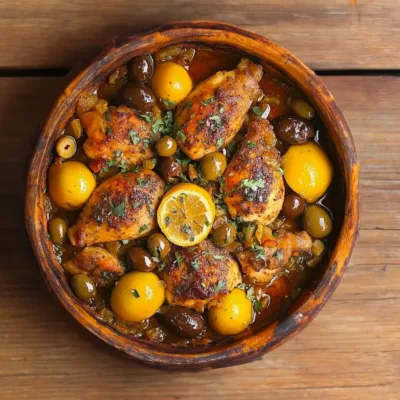 Tajine de poulet au citron confit et olives