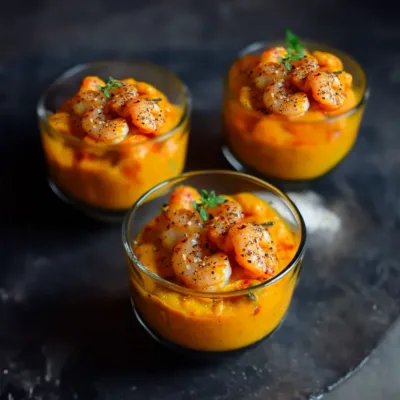 Verrines de Potimarron et Crevettes au Curry