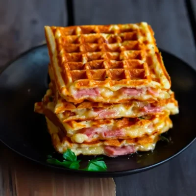 Gaufres Salées Croustillantes au Jambon et Fromage