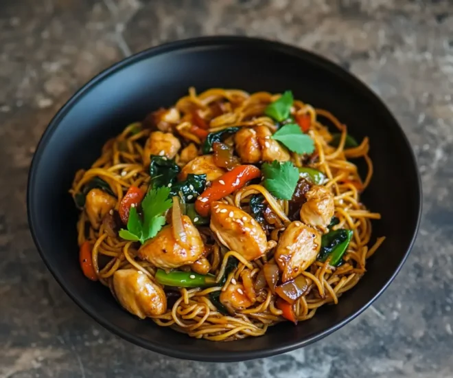 Nouilles Sautées au Poulet Caramélisé : Une Recette Simple et Pleine de Saveurs
