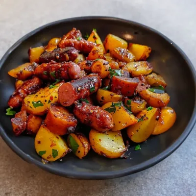 Poêlée de saucisses fumées et pommes de terre
