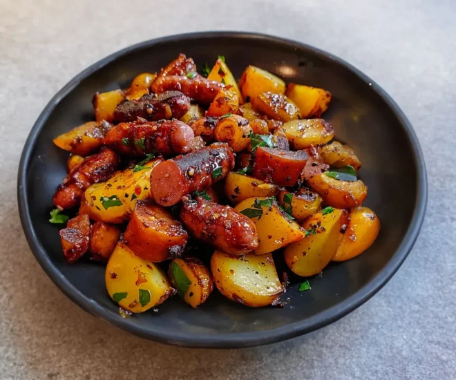 Poêlée de saucisses fumées et de pommes de terre