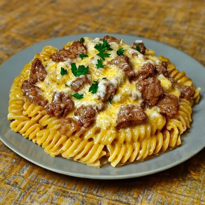 Rotini Crémeux au Parmesan et Bœuf Fondant