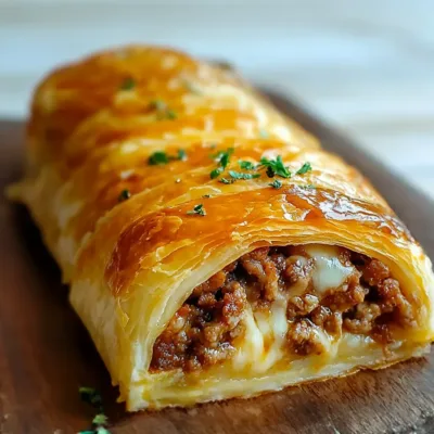 Roulé feuilleté à la viande hachée et fromage