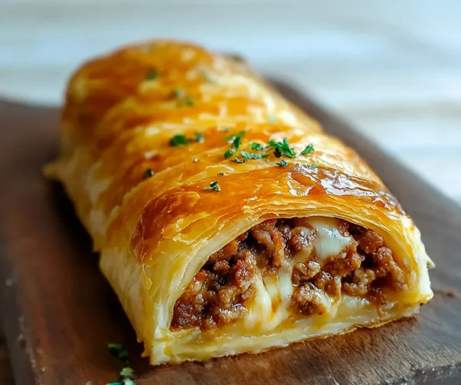 Roulé feuilleté à la viande hachée et fromage fondant