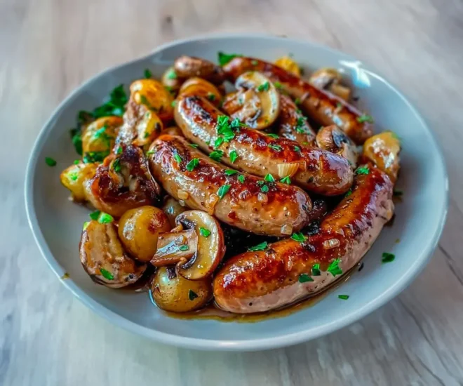 Saucisses, Pommes de Terre et Champignons Rôtis : Un Plat Simple et Convivial