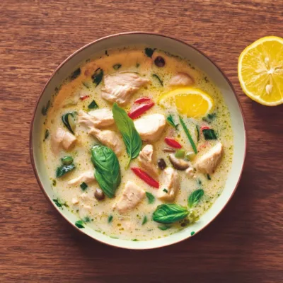Soupe Thaï au Poulet et Basilic