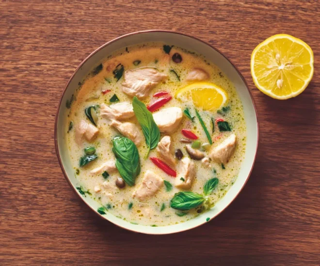 Soupe Thaï au Poulet avec Basilic et Citron Vert