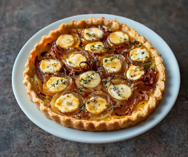 Tarte Rustique aux Oignons Caramélisés, Chèvre et Miel