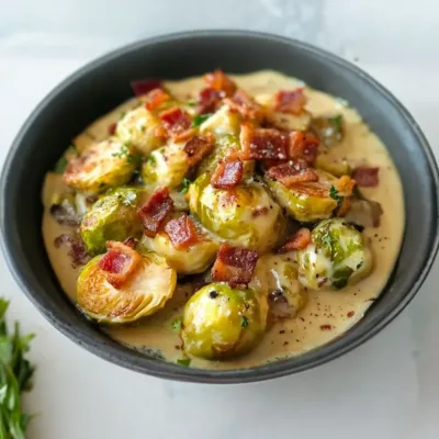 Choux de Bruxelles fondants à la crème et lardons