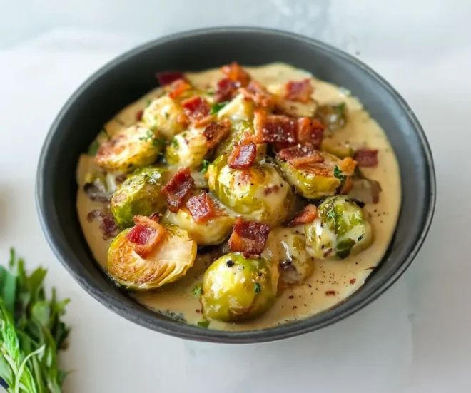Choux de Bruxelles fondants à la crème et aux lardons