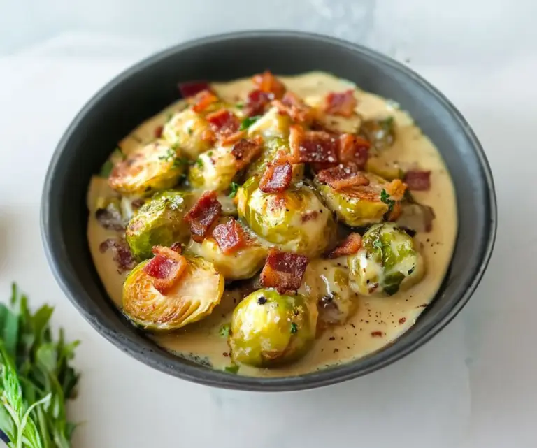 Choux de Bruxelles fondants à la crème et aux lardons