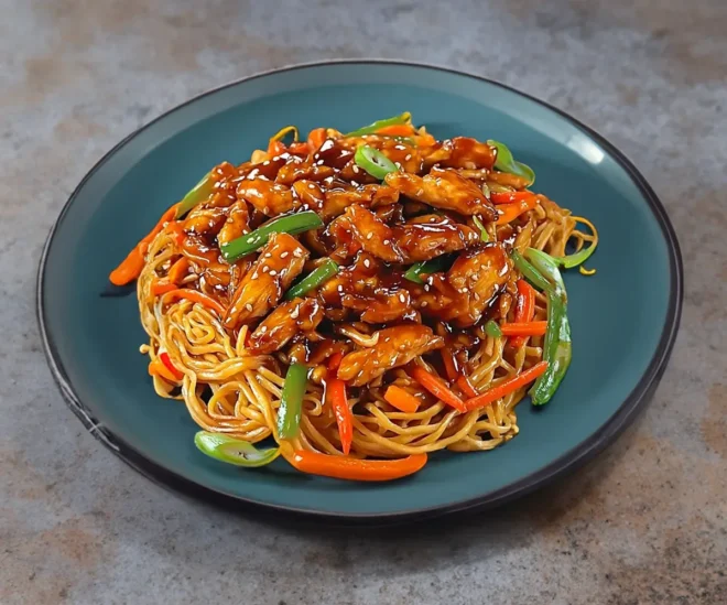 Nouilles Sautées au Poulet Caramélisé : Explosion de Saveurs Asiatiques