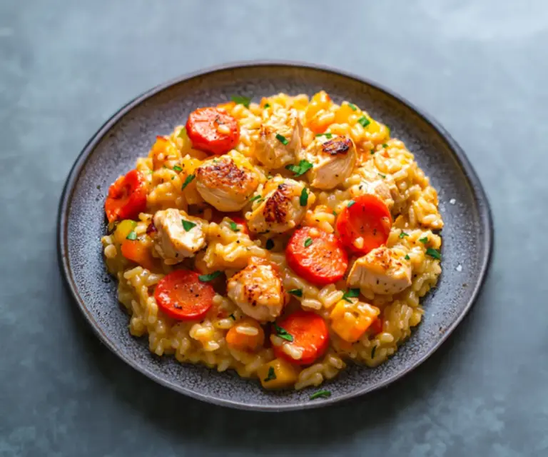 Pâtes Façon Risotto au Poulet et Légumes : Un Crémeux Irrésistible et Facile à Réaliser !