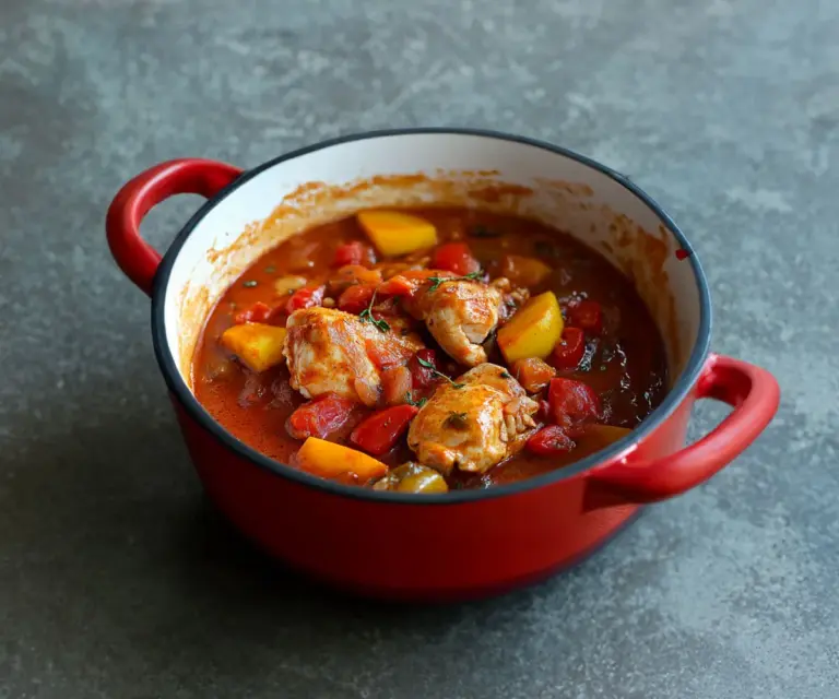 Poulet aux Poivrons et Pommes de Terre Fondantes en Sauce Tomate
