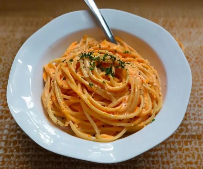 Spaghetti à la crème de poivron rouge et mozzarella