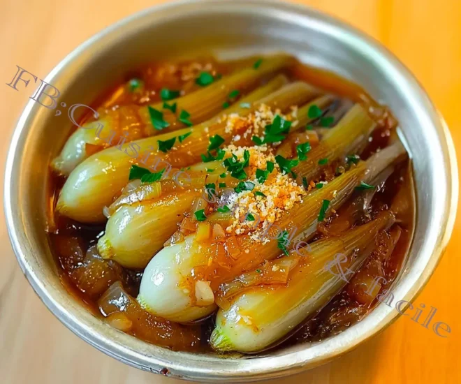 Endives Braisées à la Parisienne, Oignons Caramélisés et Touche de Moutarde à l’Ancienne
