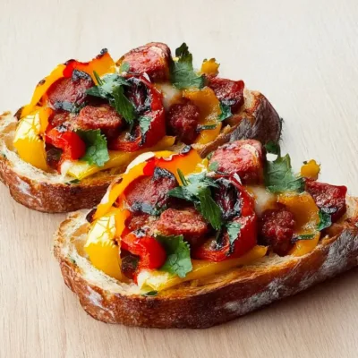 Bruschetta au chorizo et poivrons grillés