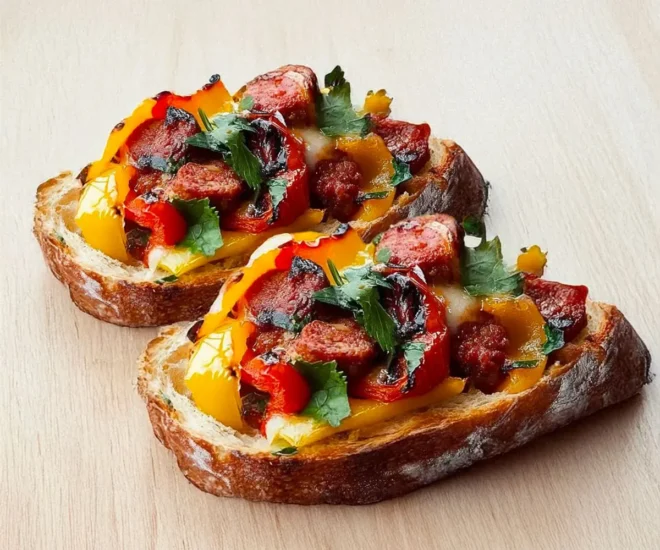 Bruschetta au chorizo et poivrons grillés : un apéro gourmand et coloré