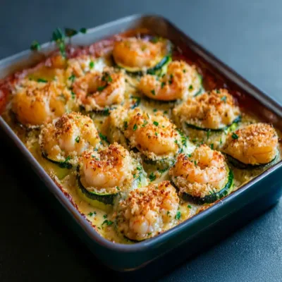 Courgettes gratinées aux crevettes et à l’ail