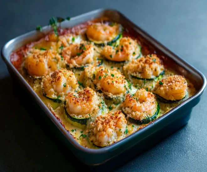 Courgettes gratinées aux crevettes et à l’ail : un délice fondant et savoureux