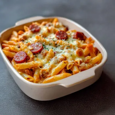 Gratin de Pâtes au Fromage et Saucisses Savoureux