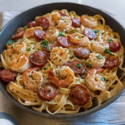 Pâtes Alfredo Cajun aux Crevettes et Saucisse
