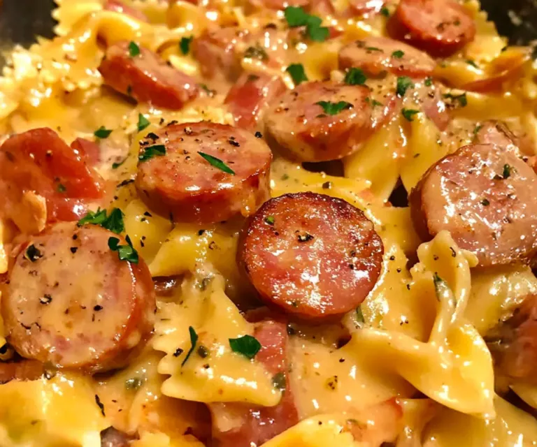 Pâtes Crémeuses à la Saucisse Fumée au Four